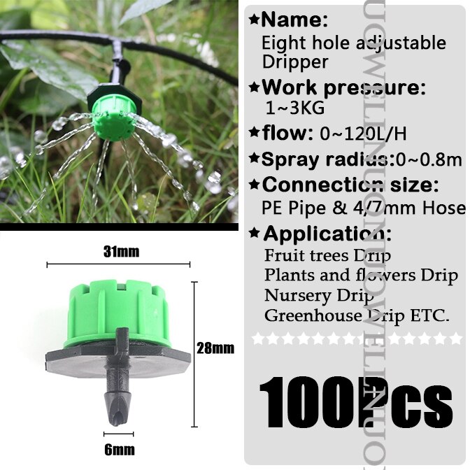 10 ~ 300Stck Einstellbare Gargen Tropf Bewässerung Tropf H PP Kunststoff 8 Löcher Strahler Anti-Verstopfen terrasse Bewässerung Sprinkler: Grün 100Stck