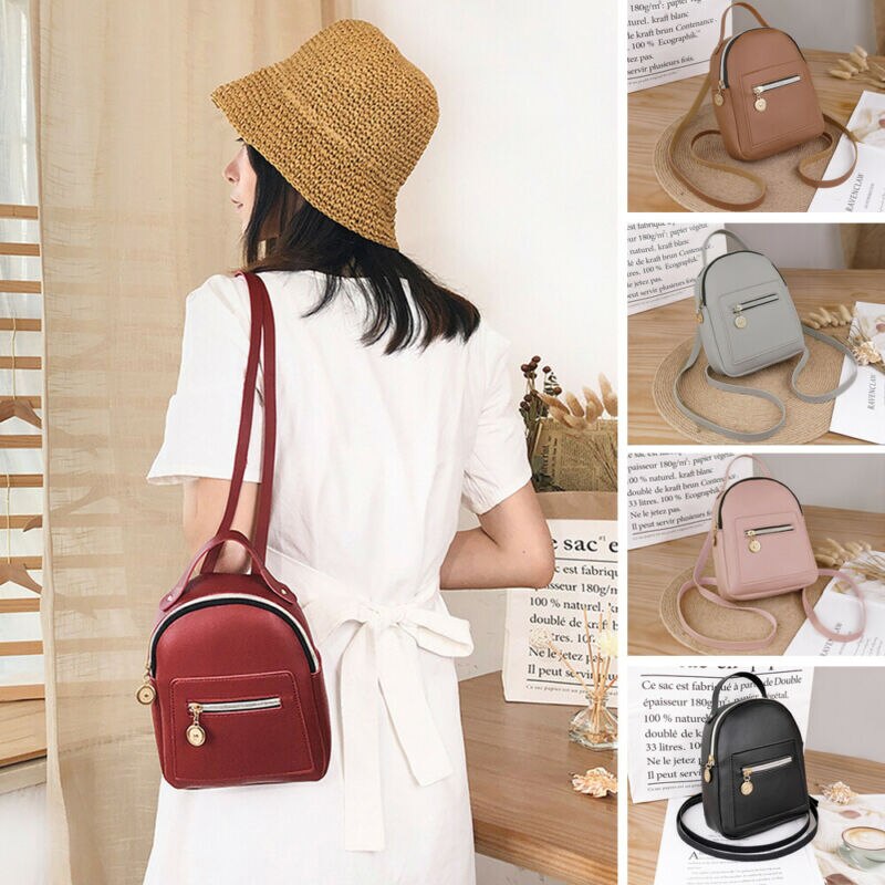 été sac à dos pour femmes Mini petit solide fermeture éclair doux décontracté sac à dos sac d'école