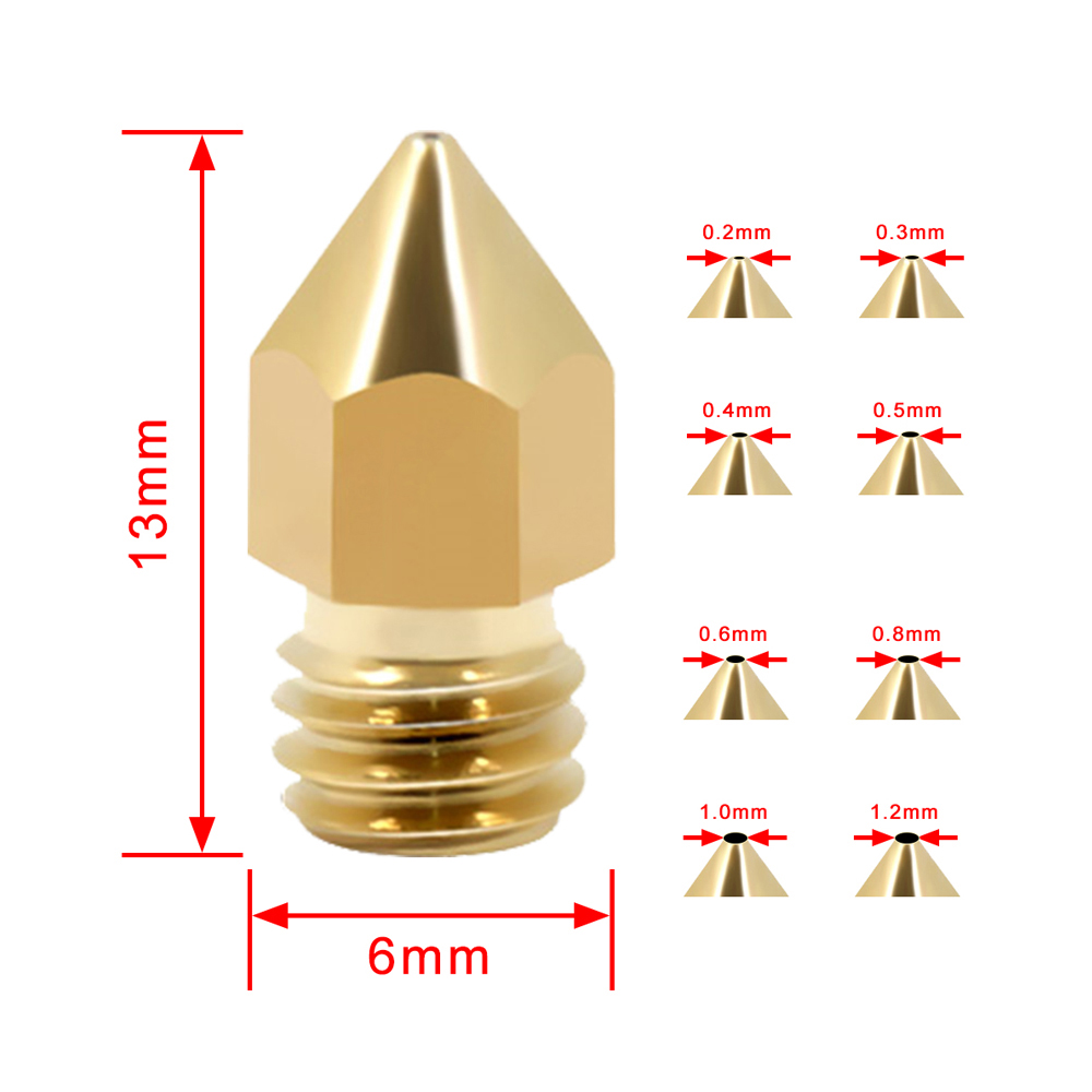 10 Stks/partijen 3d Printer Nozzles 0.2/0.3/0.4/0.5/0.6/0.8/1.00Mm Optie extruder Printkop Nozzle 3D Printer Deel Voor 1.75Mm