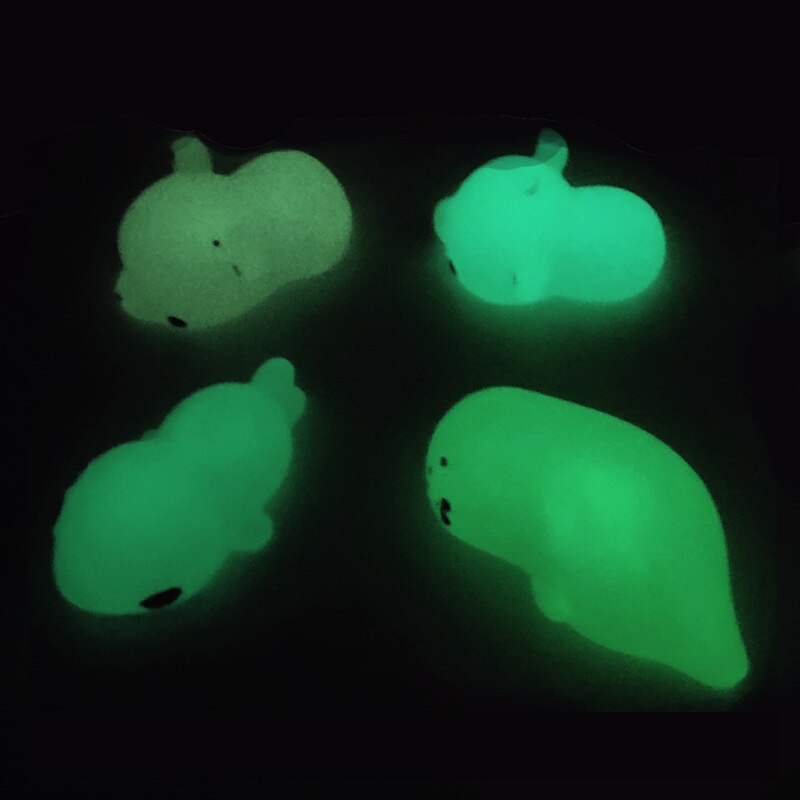 5pcs Mini Leuke Dieren Anti Stress Lichtgevende Squeeze Speelgoed Stijgende Zachte Sticky Stress Grappige Glow in de dark Speelgoed