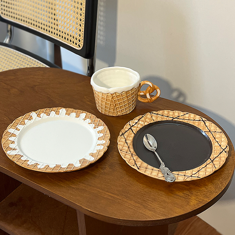Cute Ceramic Biscuits Mug Coffee Cup Breakfast Cup Plate Tableware Afternoon Tea Cup Dessert Plate Water Cup Set
