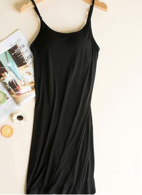 Femmes complet glisse 4 couleurs Modal Sexy Slip solide Anti vidé rembourré soutien-gorge glisse sous-vêtements confortable sommeil robe: Black / M