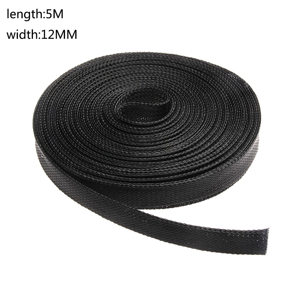 5/1M Zwart Geïsoleerde Gevlochten Sleeving 4/6/8/10/12/15/ 18/20/25mm Strakke HUISDIER Draad Kabel Bescherming Uitbreidbaar Kabel Mouw Draad Klier: 12MM(5M)