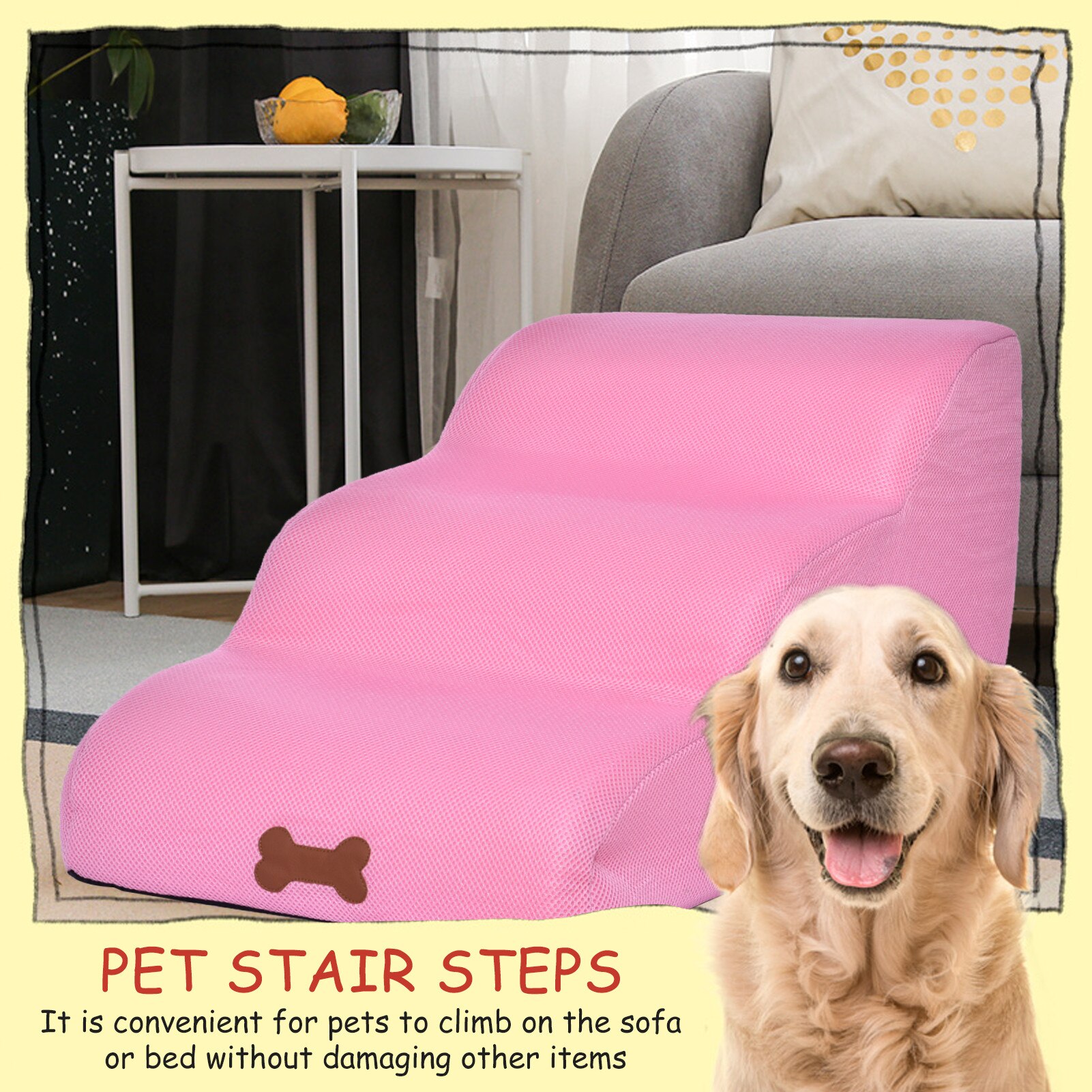 3 Layers Step Pet Training Stairs Pet Stairs Step Dog Steps Washable Grid Cloth Small Dog Cat Dog House Pet Ramp Ladder Dogs Toy