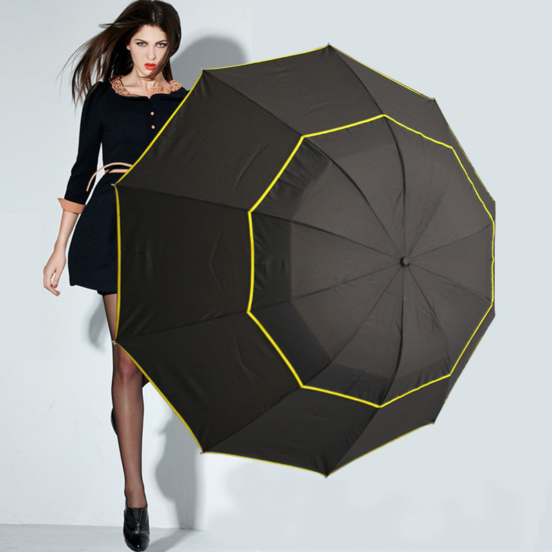 Parapluie de Golf Double couche 130 cm | Parapluie de grande taille, parapluie pliant coupe-vent pour femmes, parapluie de pluie pour l'extérieur, Parasol d'affaires: Black