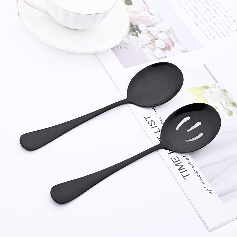 Drmfiy Rainbow Dinnerware Set 4Pcs Service Colander Spoons Stainless Steel Set Buffet Dinner Restaurant Banquet Tableware Set