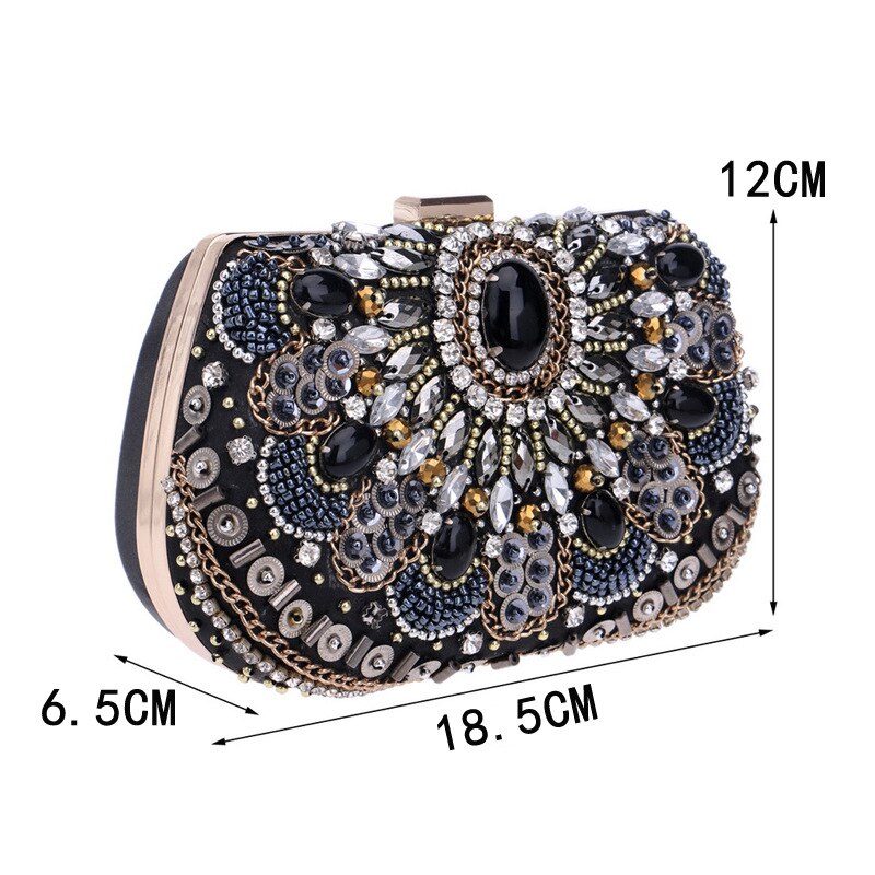 Rhinestone Diamond Evening Bag Women Black Shell Hand Bag Bridal Wedding Party Purse Ladies Crystal Bead Day Clutch Chains bag