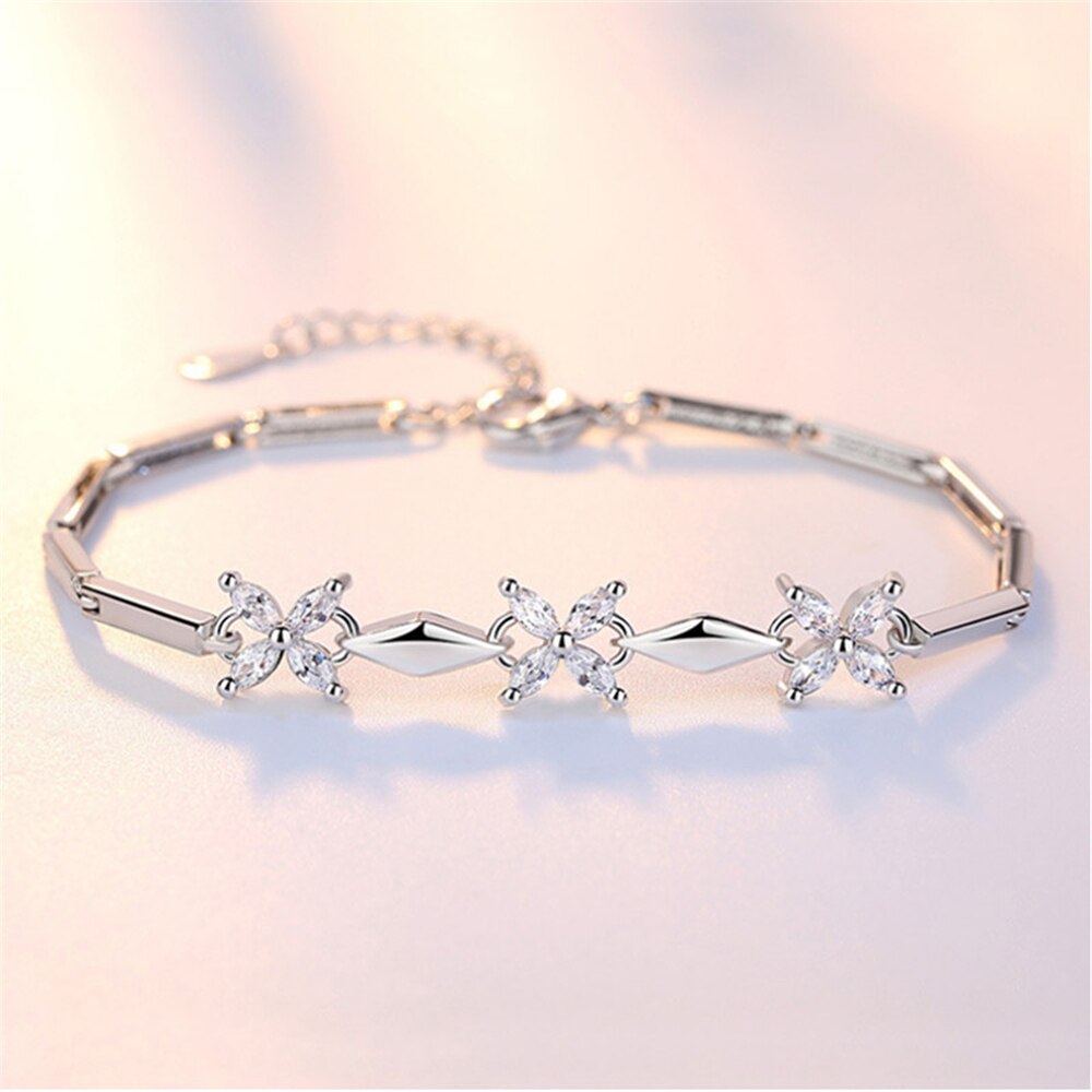 Women&#39;s silver bracelet brand jewelry simple jewelry Clover luxury crystal bracelet girls cute jewelry 16.5+3CM