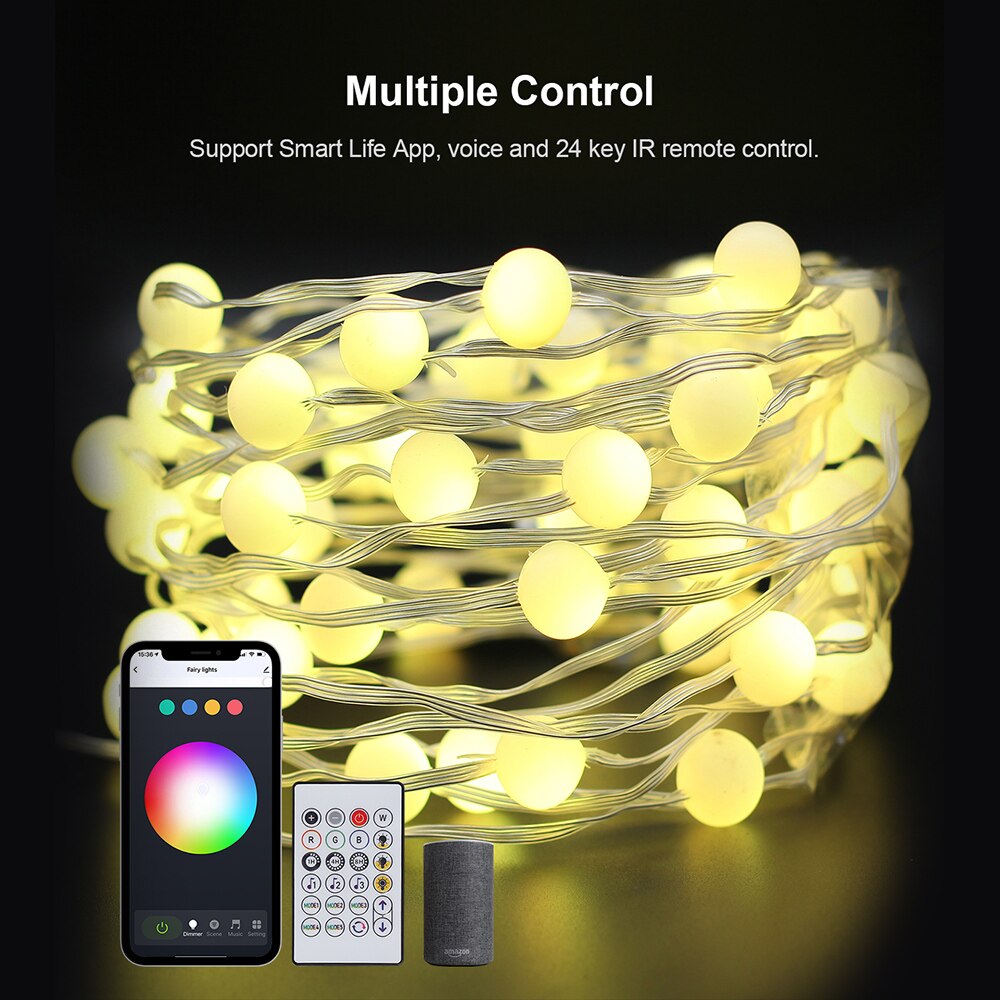 Tuya Smart WiFi LED String Lights Music Sync Remote Waterproof USB Garland Lights RGB Fairy Lights with Alexa Google Home