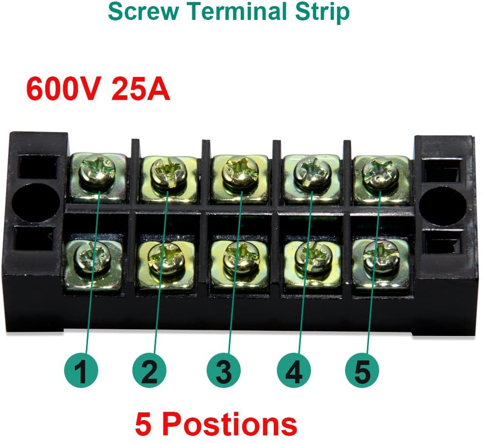 600V 25A double-row Screw Terminal Block with cover + 400V 25A pre-insulated terminal, Barrier Strip (black/red)