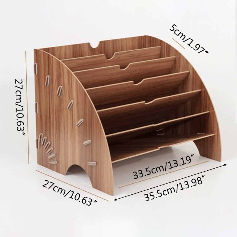 Fan-Shaped Wooden Desktop File Holder Office Desk Organizer DIY Document File Cabinet Multifunction Magazine Book Shelf M17F