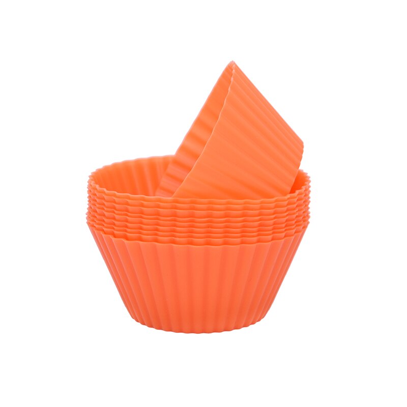 12 stk silikon kakeform rund muffins cupcake bakeformer gjenbrukbare gjør-det-selv kake dekorasjonsverktøy bryllup bursdagsfest dekorasjoner: Oransje