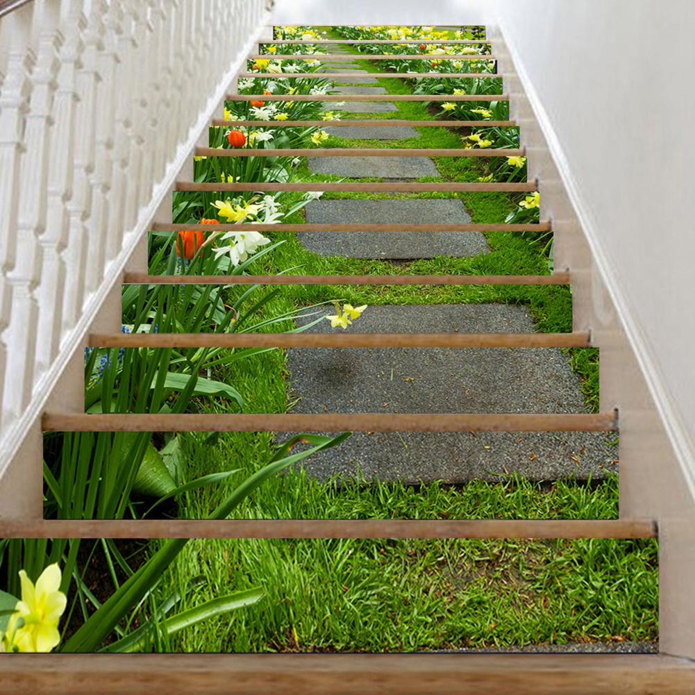 13 sztuk schody schody pion naklejka podłogowa samoprzylepne kwiaty robić składania wzór schody naklejka dekoracje