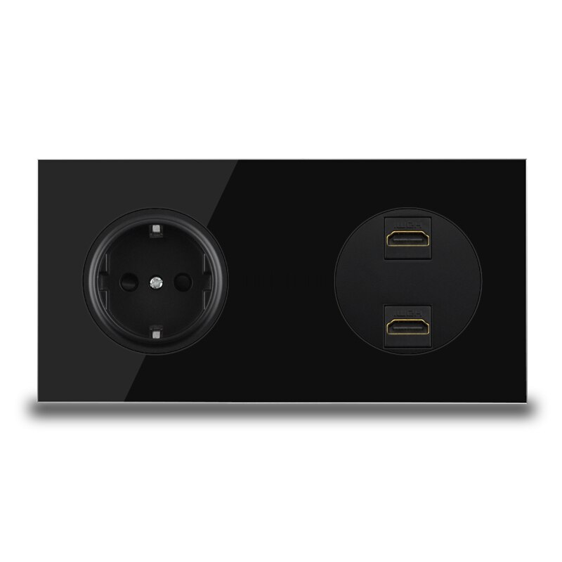 Eu de stik stikkontakt hdmi usb 3.0 data jack dataoverførsel port vægstik til computer pc tv tv sort glasramme: Dobbelt hdmi -stik