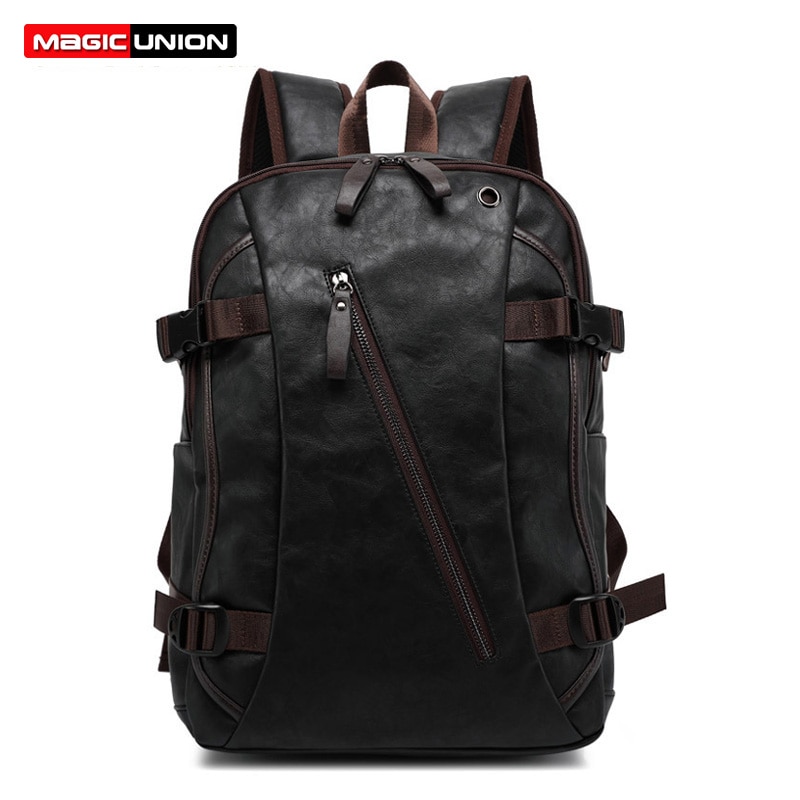 MAGIC UNION Men Oil Wax Leather Backpack Men's Casual Backpack & Travel Bags Western College Style Man Backpacks Mochila Zip Men