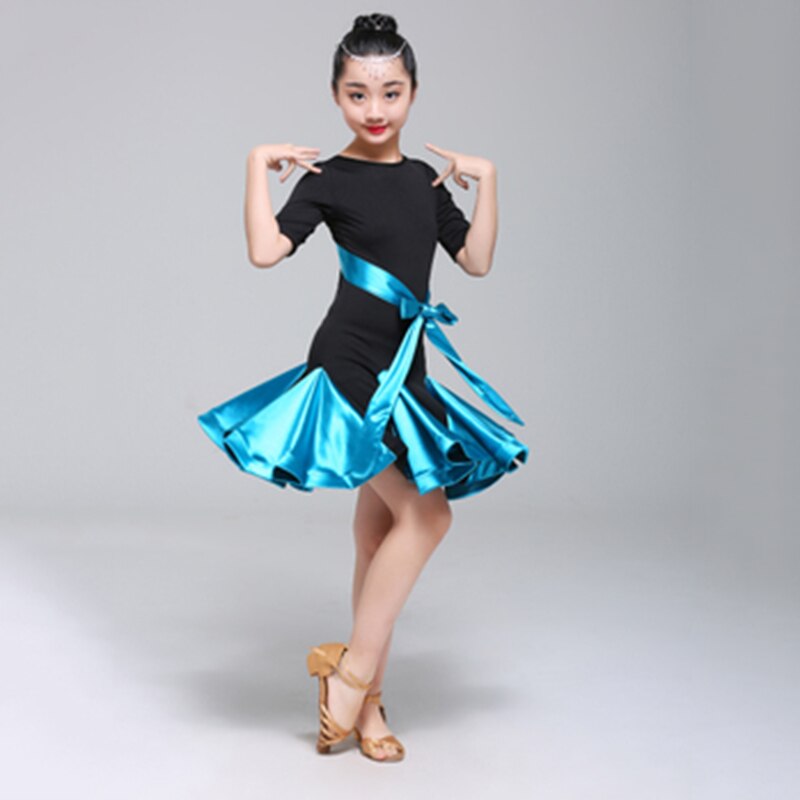 vestido de baile latino para niñas vestidos de baile de salón estándar sin mangas para niños ropa de salón de baile Salsa: Sky Blue / 145-155cm