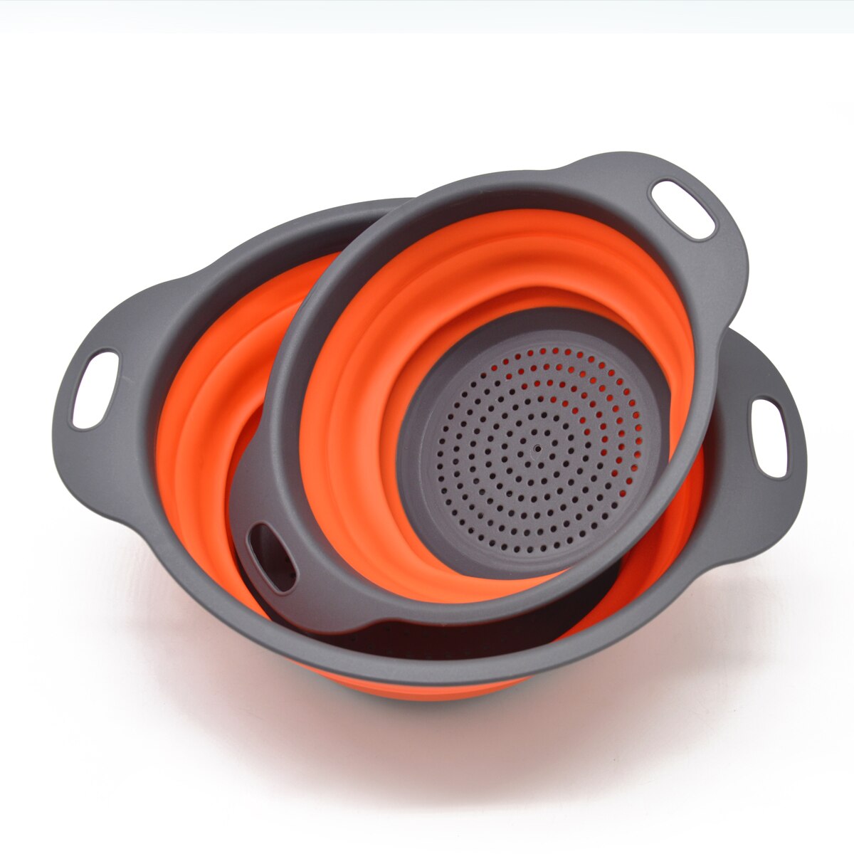 Colador de silicona plegable, cesta para lavar frutas y verduras, filtro redondo, escurridor plegable con utensilios de cocina con mango: Orange / L