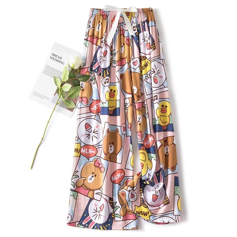 Women Summer Cotton Gauze Pants Japanese Style Simple Elastic Waist Casual Plus Size Home Pants Print Pattern Pyjama ouc194: 7