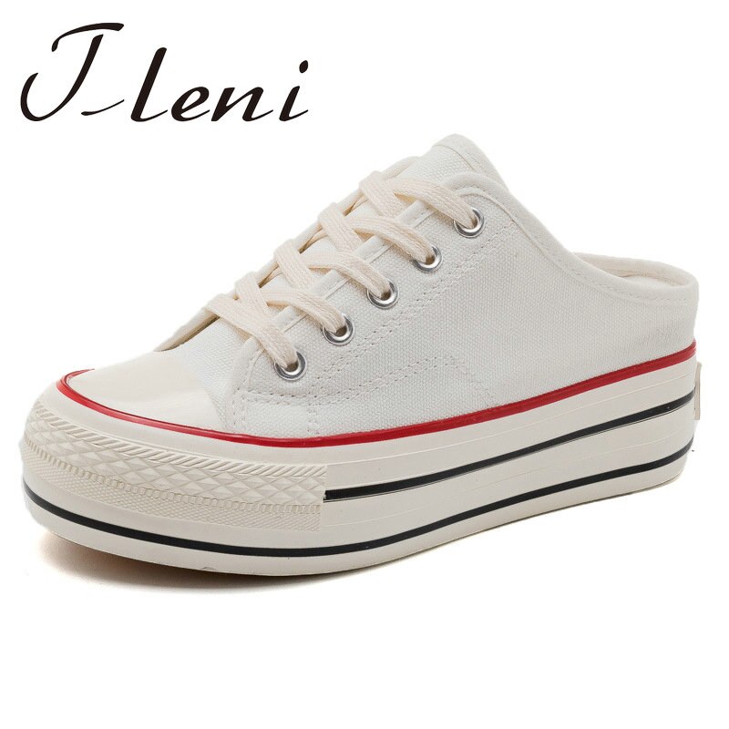 Summer heelless running shoes women's inner increase canvas shoes half drag thick bottom casual sports shoes for women ZP-201