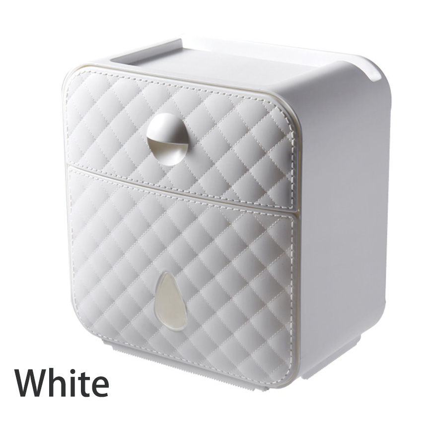 Multiple Styles Toilet Paper Holder Waterproof Towel Wall Mounted Storage Box Bathroom Accessories Tray Roll Tube Double-Layer: A -white