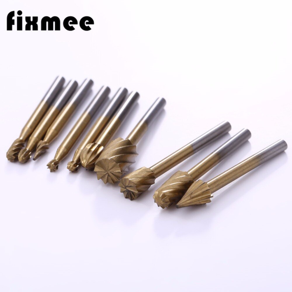 10pcs Titanium Dremel Routing Wood Rotary Milling Rotary File Cutter Woodworking Carving Carved Knife Cutter Tools