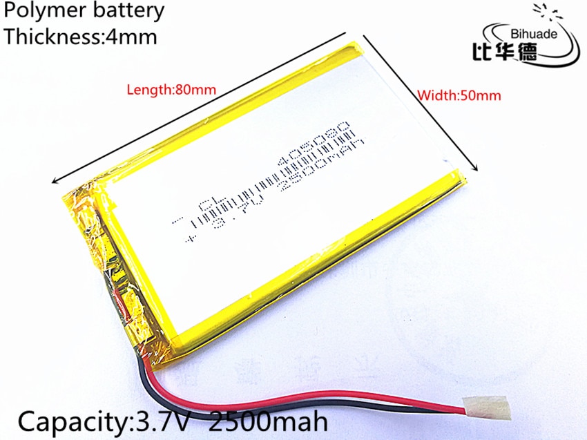 Darmowa wysyłka 3.7 V 2500 mAh 405080 Litowo-polimerowa LiPo akumulator baterie robić Podkładka GPS PSP wideo pc 7 cal