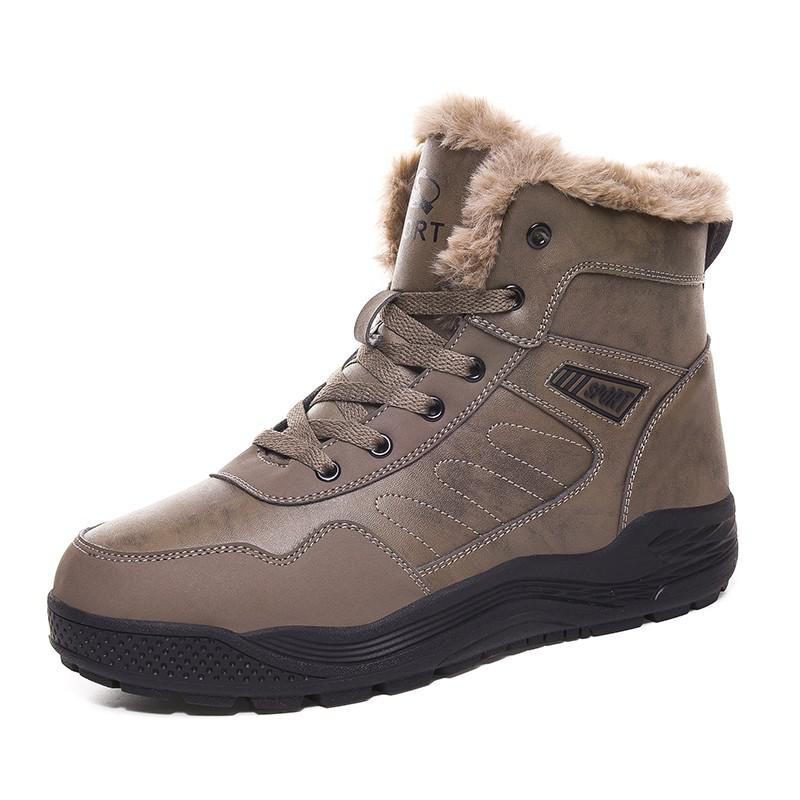 Merk winter dikke pluche heren laarzen leren waterdichte heren sneeuwlaarzen outdoor antislip heren enkellaarsjes maat 48: Bruin / 8.5