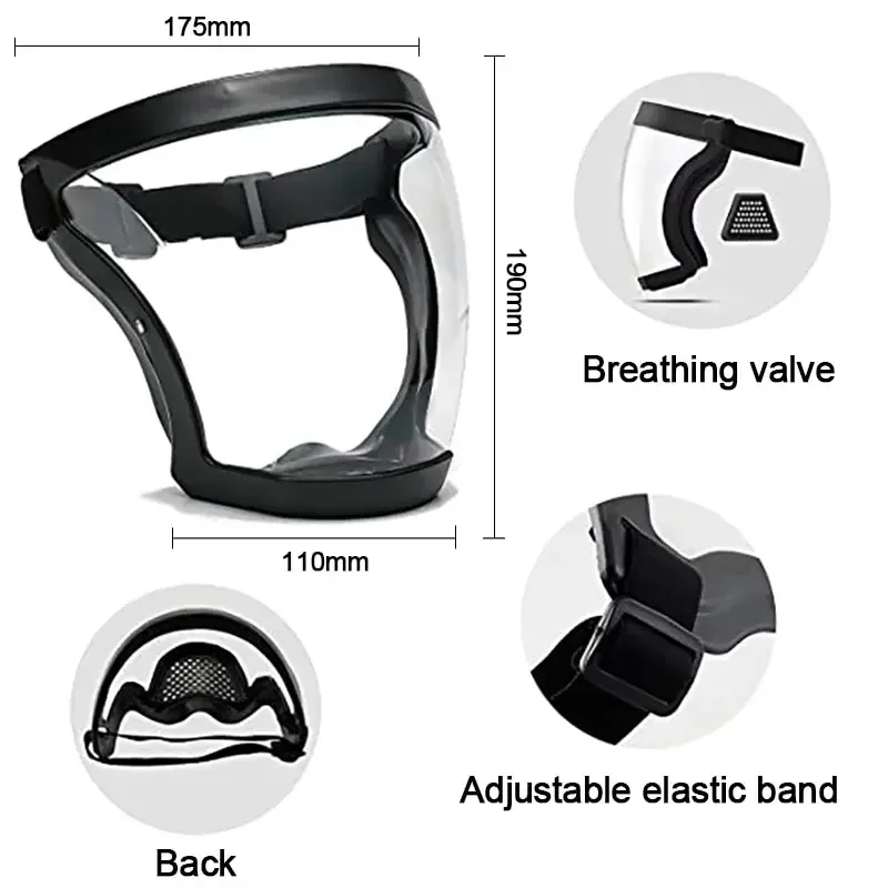 Masque de protection facial complet, tête transparente, couvercle de protection pour les yeux, lunettes, visières d'écran, Anti-poussière, coupe-vent, Anti-buée, outils de cuisine