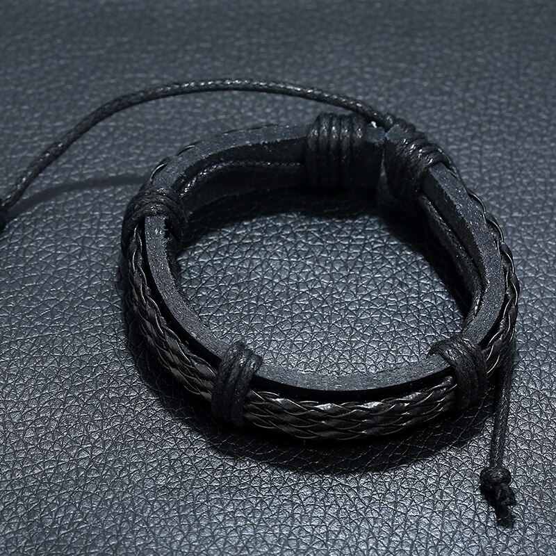 Handgemaakte Gevlochten Mannen Armband Vintage Black Leather Wrap Armbanden Voor Mannelijke Sieraden