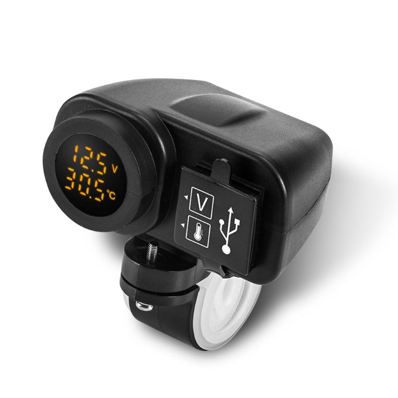 Motorcycle Dual Usb Charger Voltmeter Thermometer Socket Voor Mobiele Telefoons/Tabletten/Gps