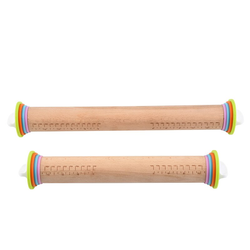 Adjustable Wooden Rolling Pin with 4 Removable Rings Baking Cookies Noodle Biscuit Fondant Cake Dough Roller DIY Kicthen Tools