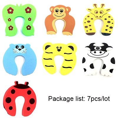 7 unids/lote, tope de seguridad para puerta de bebé, antipellizco, tarjeta de seguridad para bebé, bonito de Animal, protectores de dedos, Flexible,: Default Title
