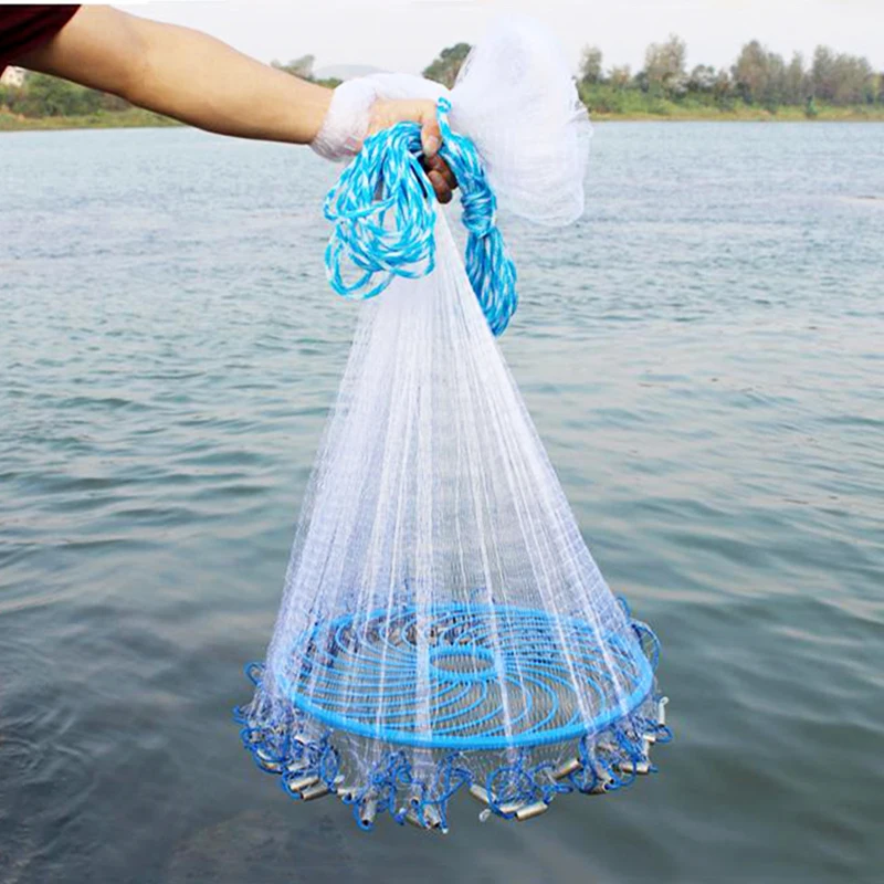 Lawaia Deep Hole Cast Net Lron Steel Pendants Fishnet Blue Ring American Style Small Mesh Catch Fish Casting Network