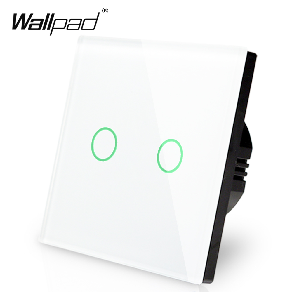Wallpad EU UK 110V-220V 2 Gangs 2 Way 3 Way Position White Glass Panel Touch Button Wall Lights Switch Power Supply
