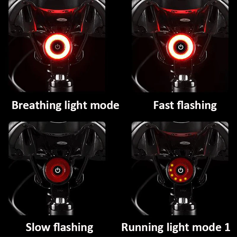 BUCKLOS-luz trasera de freno inteligente para bicicleta, lámpara trasera de bicicleta de alto brillo, carga USB, luz trasera de advertencia impermeable LED