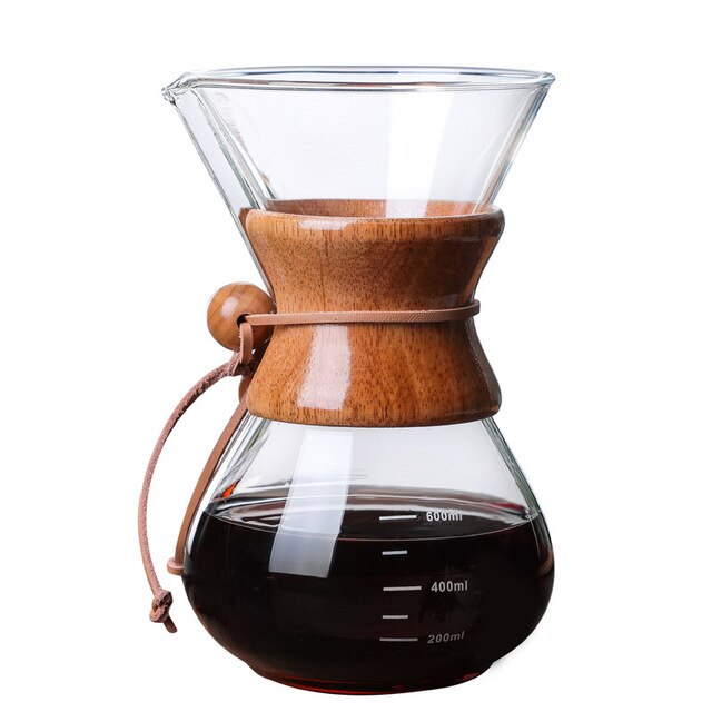 Cafetière en verre résistante avec filtre en acier inoxydable, Anti-brûlure, poignée en bois, cafetière à expresso, outils de Barista: 600ml without filter