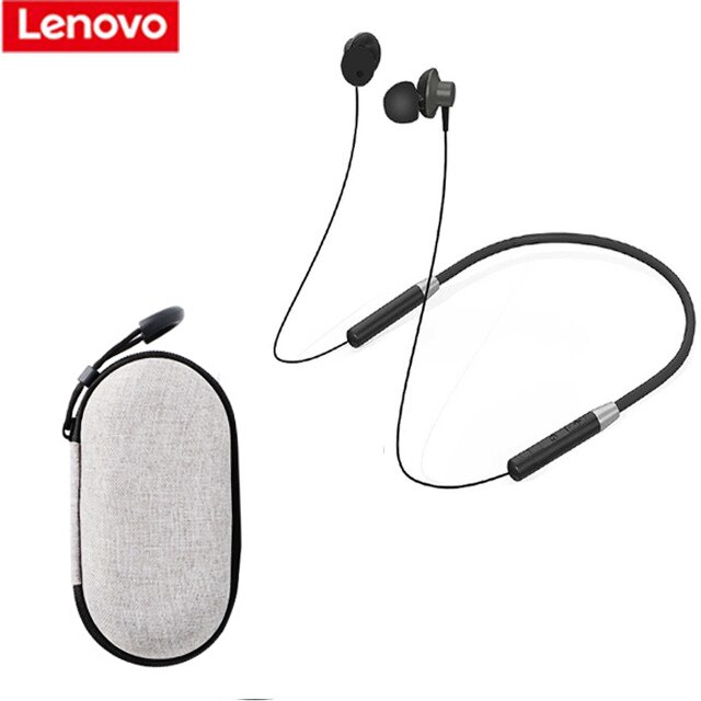 Lenovo HE05 Wireless Bluetooth 5.0 Magnetic Neckband Earphones Headset IPX5 Waterproof Sport Earbud Noise Cancelling Mic: HE05 black ad bag