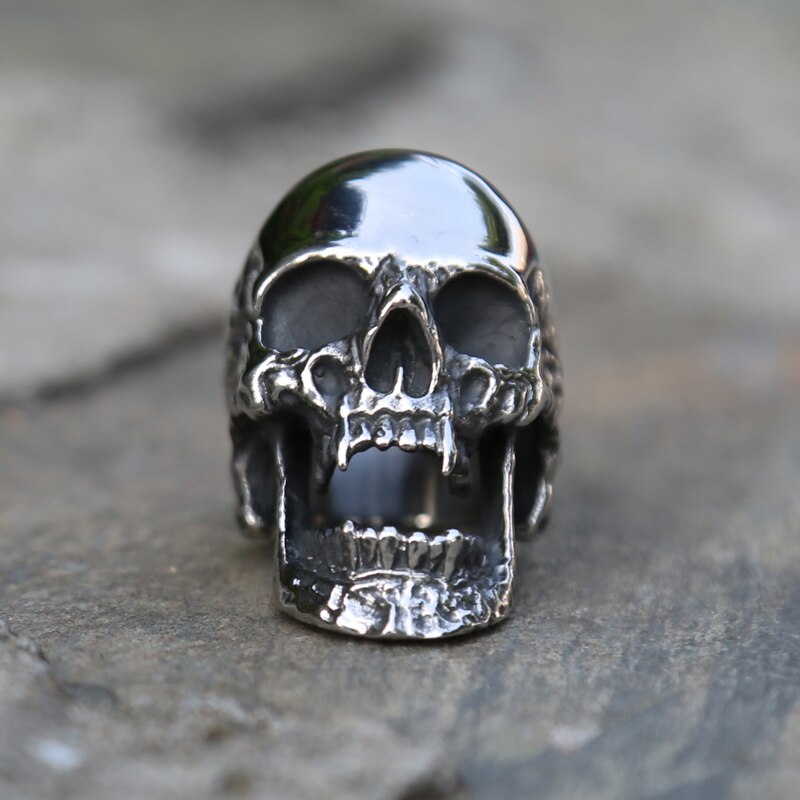 Anillos de calavera de vampiro pulido para hombre y niño, joyería gótica Punk de Metal pesado, acero inoxidable, tamaño 7-15