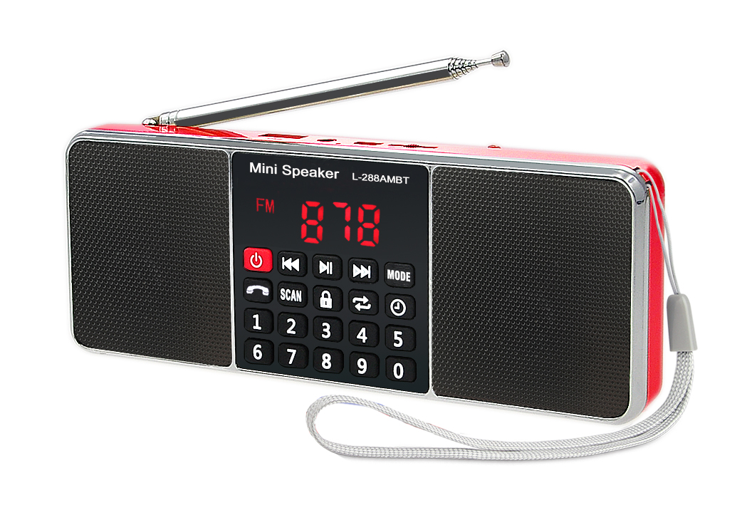 EONKO L-288AMBT Super Bass Bluetooth AM FM Radio with TF USB AUX Handsfree LED Display: Red