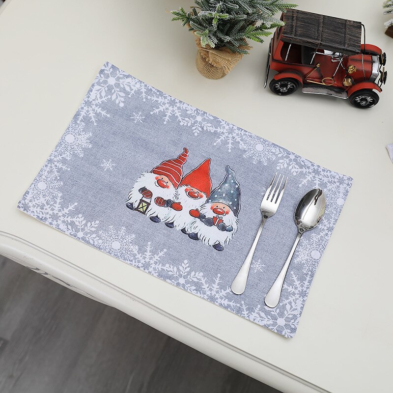 Kerst Placemats, non Slip Hittebestendig Placemats Met Gnome Patroon Voor Keuken Diner Jaar Decoratie: Light Grey