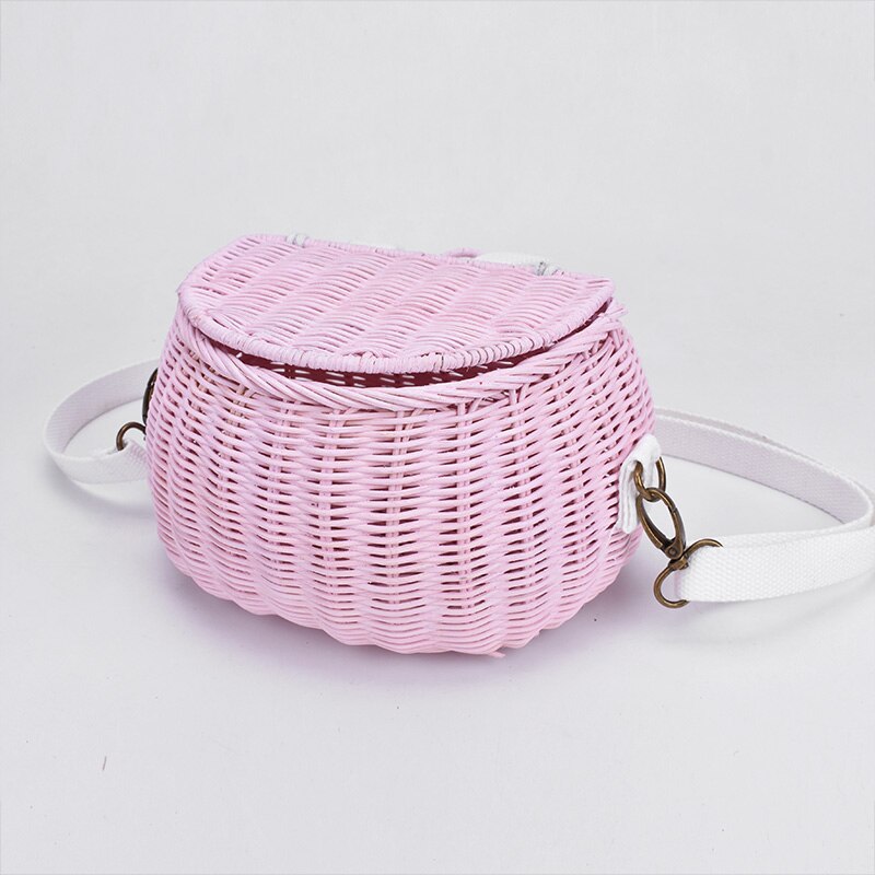 6 couleurs enfants adultes rotin wintage plage paille sac femmes épaule messager bambou panier sac: pink / L
