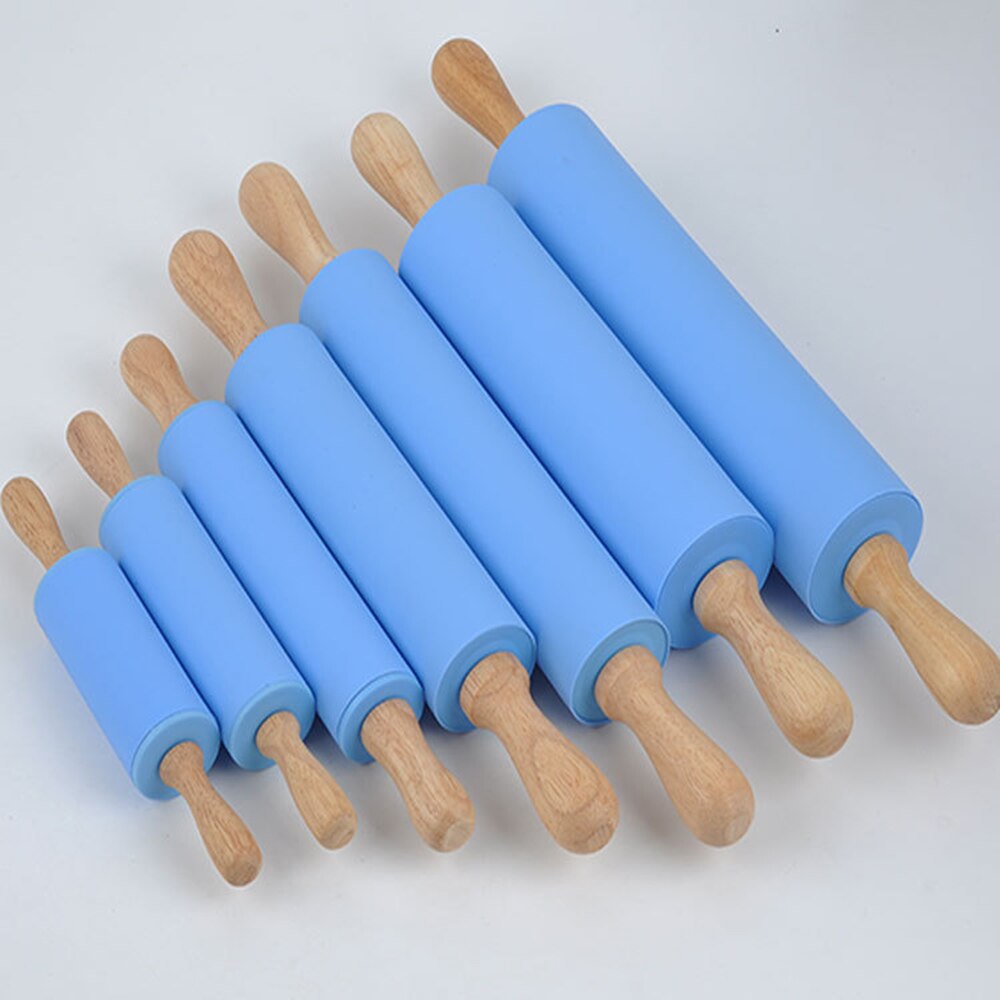 Deeg Roller Silicone Houten Keuken Pin inch Meel Bakken Tools Rolling 23cm Handvat Koken Non-stick Gebak 4