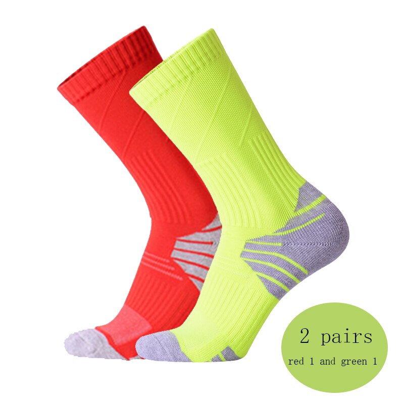 2 pary fluorescencyjny zielony skarpety rowerowe mężczyźni kobiety jazda na zewnątrz rower skarpety sportowe bieganie koszykówka skarpety sportowe: red 1 green 1