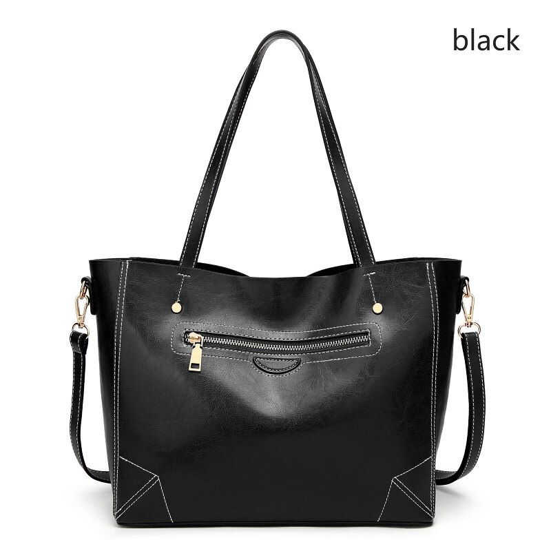 nuevos bolsos de bolso bandolera bolso de mano de gran capacidad bolso de negocios de cuero: black