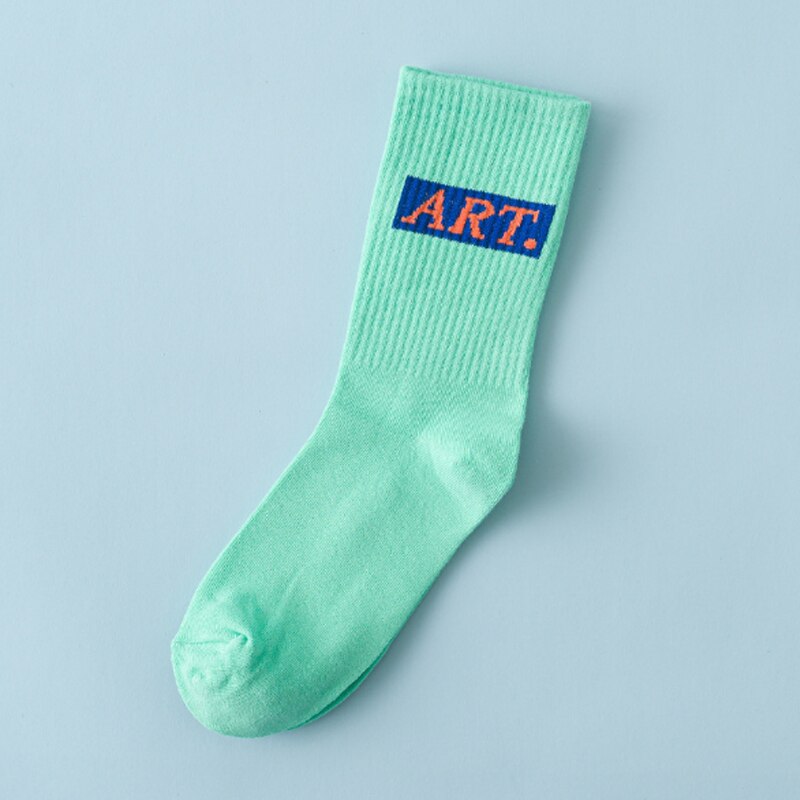 Men and Women Socks Street hip-hop autumn and winter Crew Socks Alphabet College Wind Socks: light green