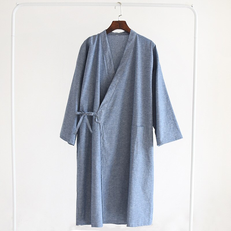 Multicolor Men's Cotton and Linen Bathrobe for Spring and Summer Solid Color Kimono Robe Home Bath Men Clothes: 6 / L