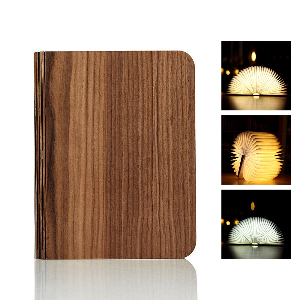 Houten Gezicht Boek Lamp Usb Oplaadbare Led Booklamp Magnetische 3 Kleur Opvouwbare Night Boek Licht Bureaulamp Home Decor: Wooden-walnut-L