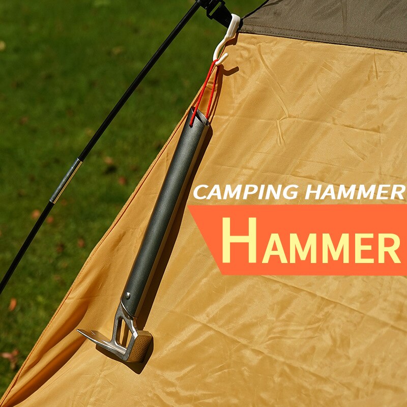 Telthammer letvægts aluminiumhåndtag rustfrit stål hammer udendørs klatring camping telt søm søm aftrækker hakke