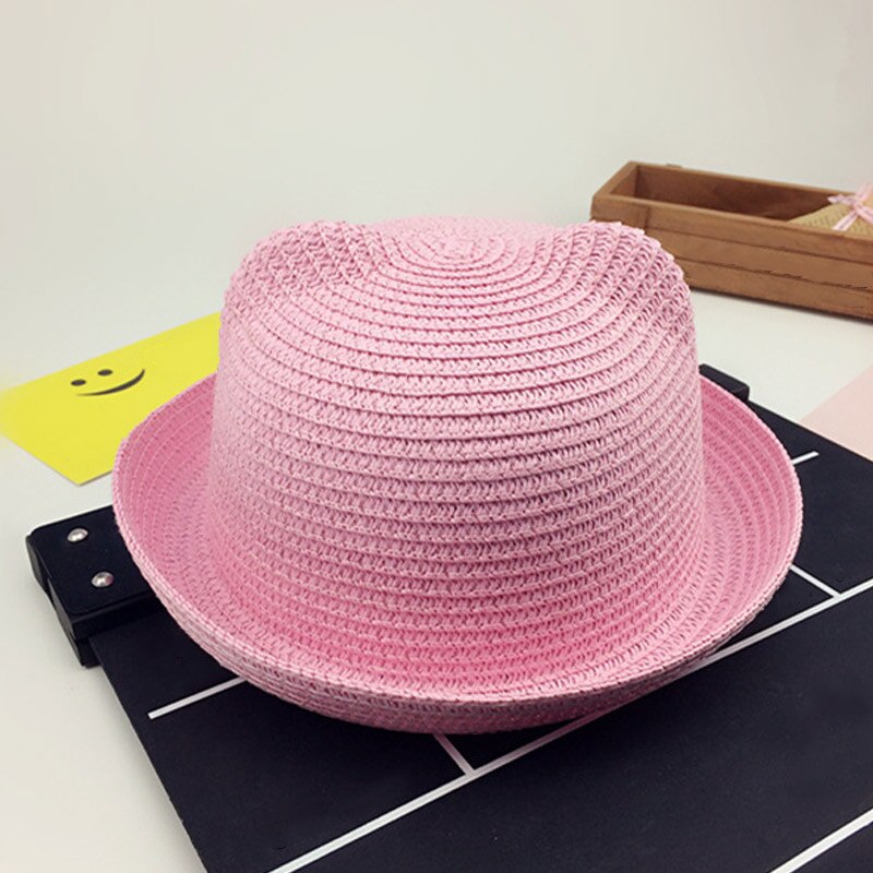 Sombreros de paja a la para chicas y niños, gorros de paja para el sol de bebé, gorro de decoración con orejas de gato flexible y sólido, dg88