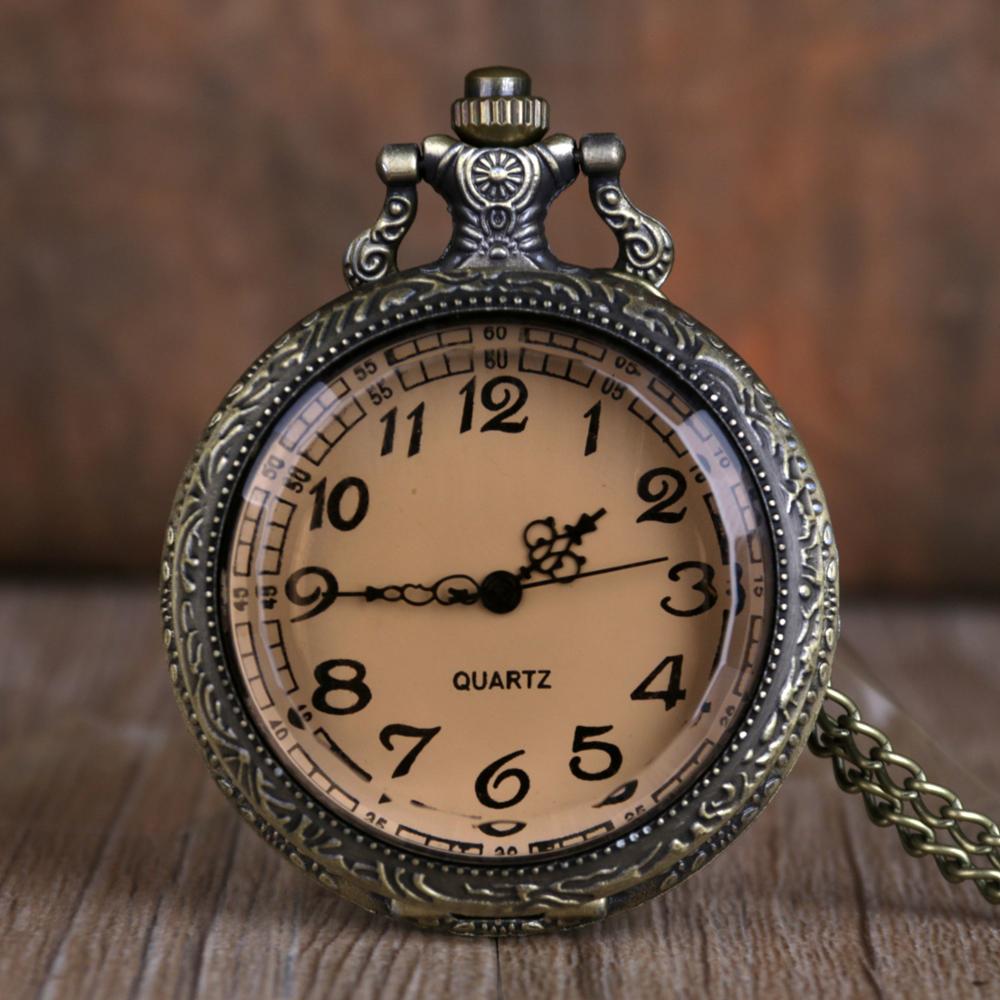 Brons Thee Glas Quartz Zakhorloge Vintage Steampunk Pocket Watches Ketting Arabische Nummer Ketting Ketting Vrouwen Mannen